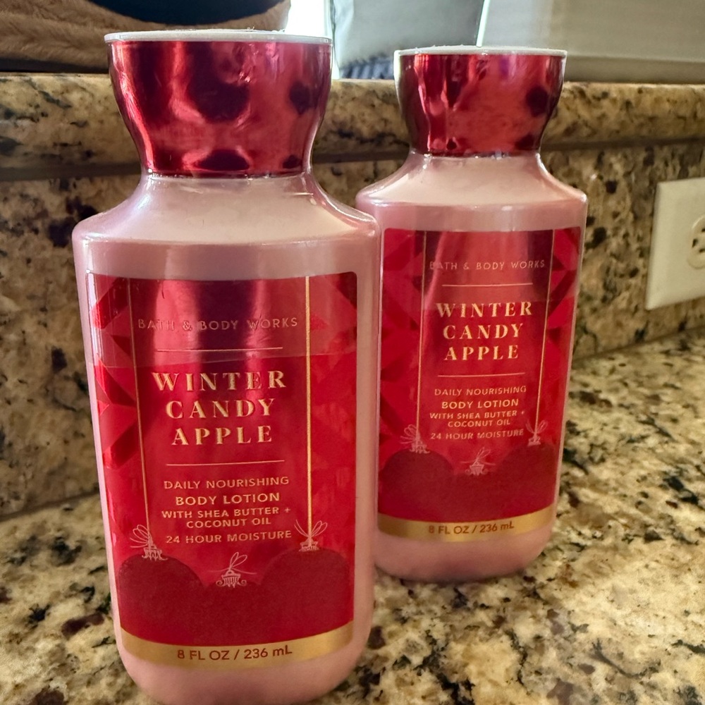 Bath & Body Works Winter Candy Apple Body Lotion - Pink & Red (Two Bottles)